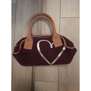 Vintage Victorias Secret Gold Label Burgundy Corduroy Heart Handbag